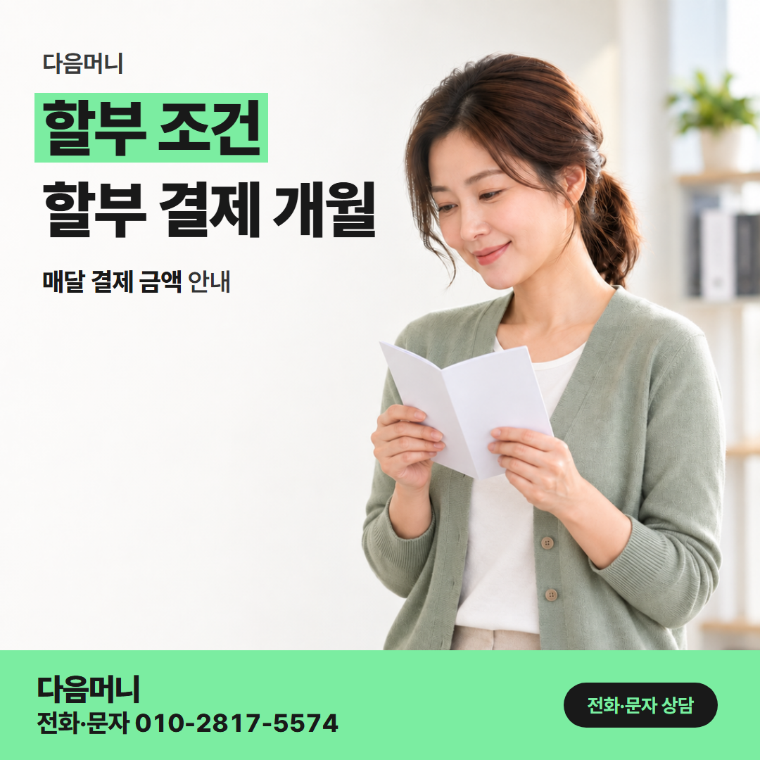 다음머니 안양카드깡 원하는 할부 개월을 먼저 말씀하는 상담